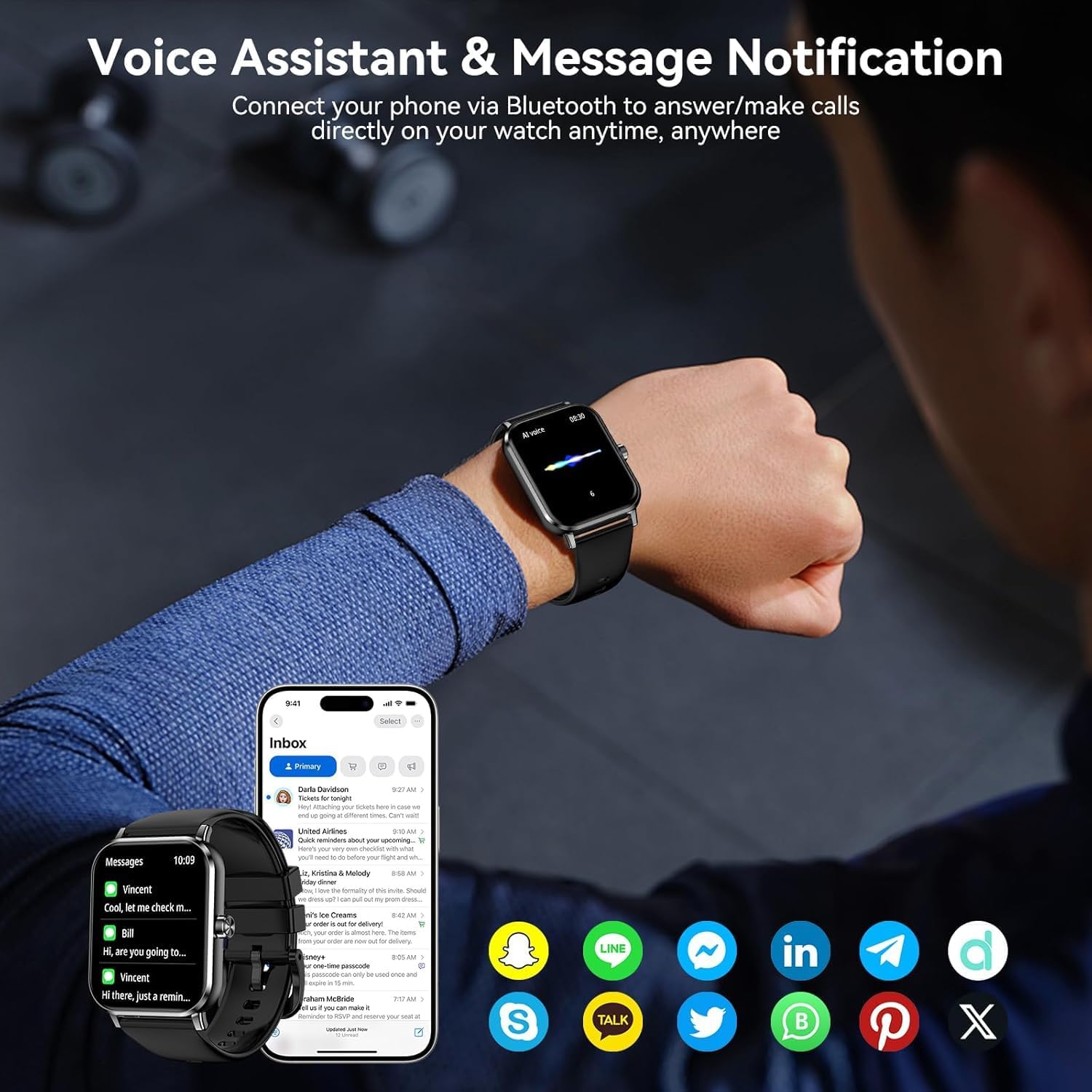 Smart Watch for Women, Bluetooth Answer/Make Calls, 1.83"HD Screen, 2 Bands - Image 3