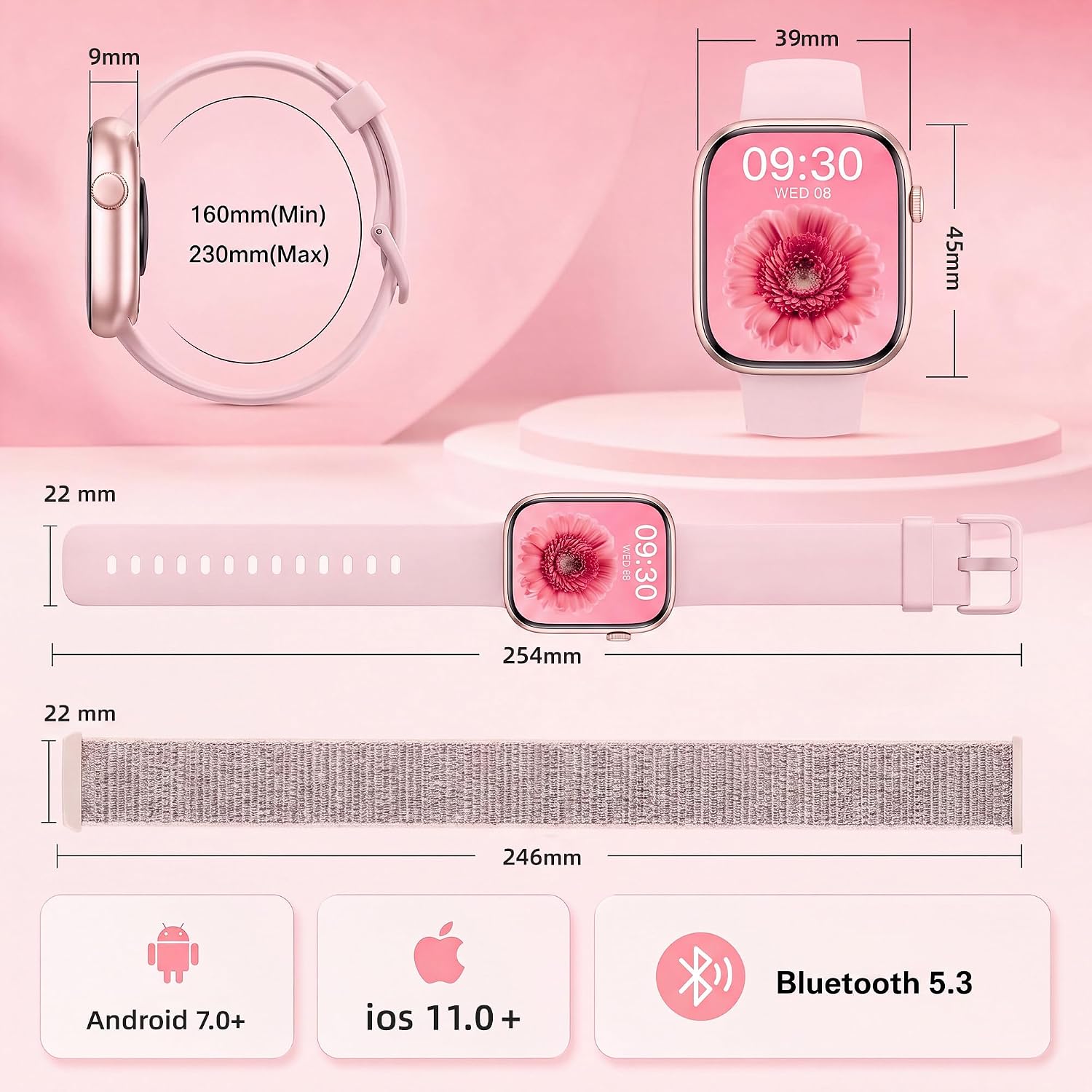 Smart Watch for Women, Bluetooth Answer/Make Calls, 1.83"HD Screen, 2 Bands - Image 9