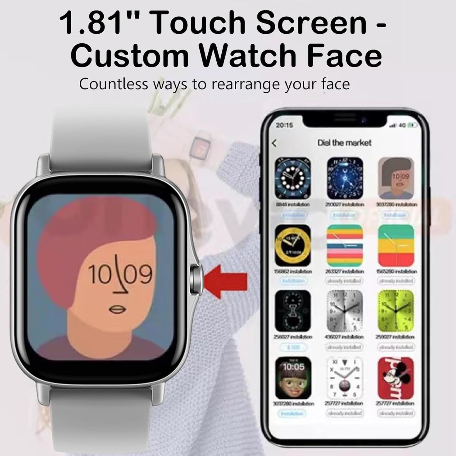 Smart Watch, 1.81" Upgraded Full Touchscreen Smart Watch for Android iPhones with Bluetooth Call, Sleep Tracker, Multiple Sports Fitness Tracker with Smart Watches for Women Men (Silver) - Image 4