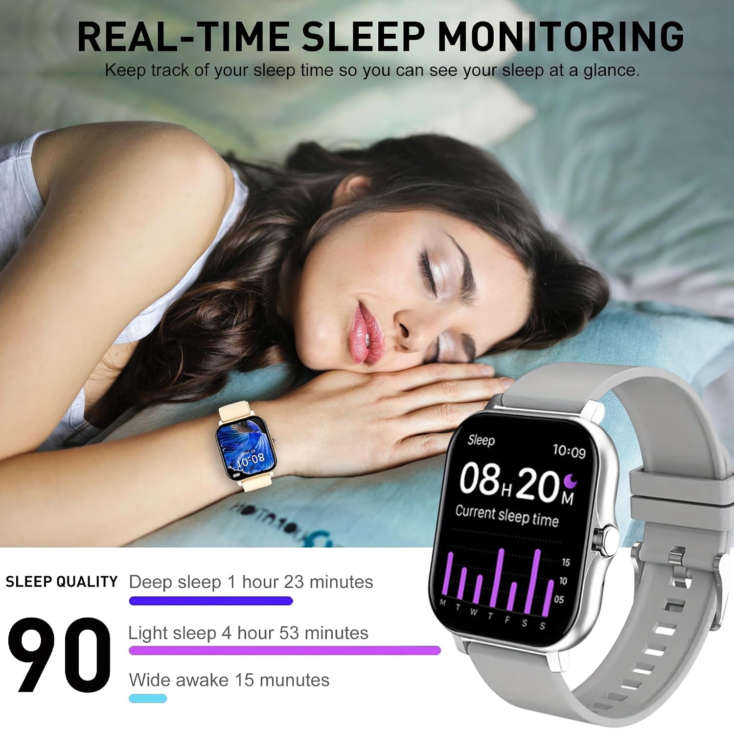 Smart Watch, 1.81" Upgraded Full Touchscreen Smart Watch for Android iPhones with Bluetooth Call, Sleep Tracker, Multiple Sports Fitness Tracker with Smart Watches for Women Men (Silver) - Image 5
